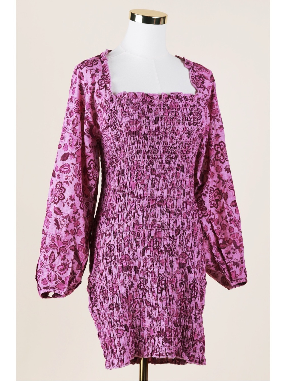 Sz S Free People Cotton Smock It To Me Puff Sleeve Mini Dress Azalea Combo NWT